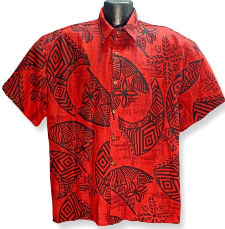 Red Tribal Tattoo bark cloth Hawaiian shirt- Made in USA